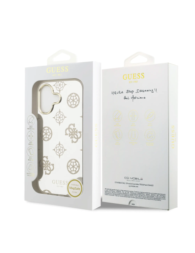GUESS – Funda iPhone 17 en TPU con MagSafe Efecto Espejo y Diseño de Peonías con Brillos Dorados