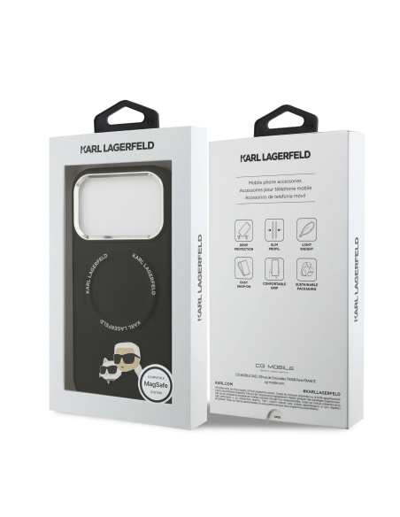 Karl Lagerfeld – Funda iPhone 17 Pro en PU con MagSafe Negra y Pins K&C