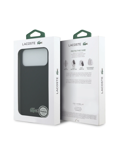Funda LACOSTE iPhone 17 Pro Max MagSafe PVC Petit Piqué Logo Lacado Negra