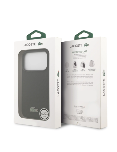 LACOSTE – Funda iPhone 17 Pro con MagSafe en PVC Petit Piqué Negra con Logo Lacado