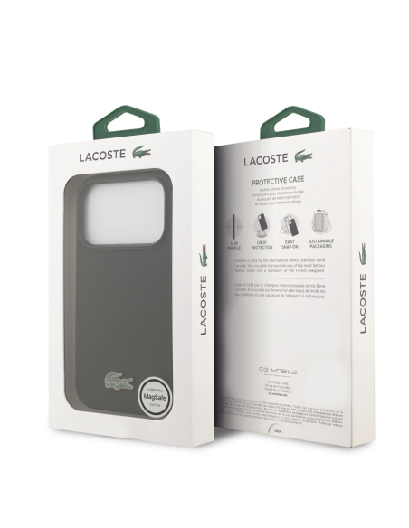 LACOSTE – Funda iPhone 17 Pro con MagSafe en PVC Petit Piqué Negra con Logo Lacado