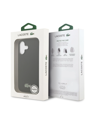 Funda LACOSTE iPhone 17 MagSafe PVC Petit Piqué Logo Lacado Negra