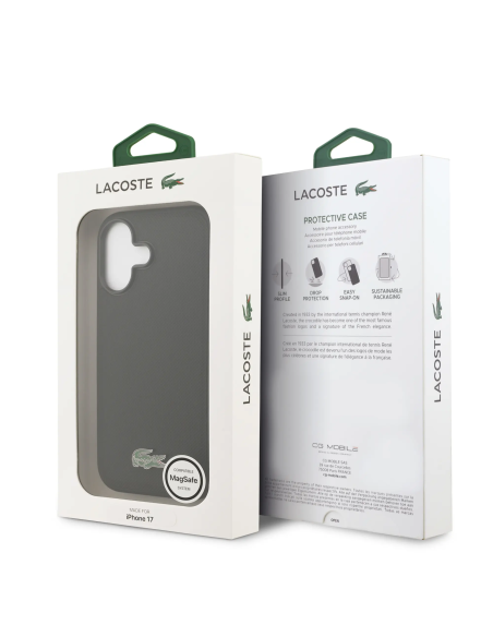 Funda LACOSTE iPhone 17 MagSafe PVC Petit Piqué Logo Lacado Negra