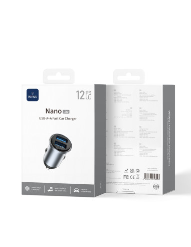 12W Nano Lite 2A Fast Car Charger Grey