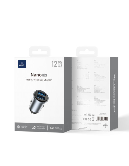 Nano Cargador Rápido para Coche (2.4A) Gris