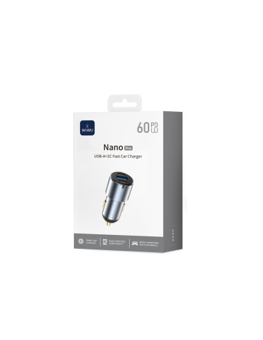 Nano Cargador para Coche de 60W (A+2C), Gris