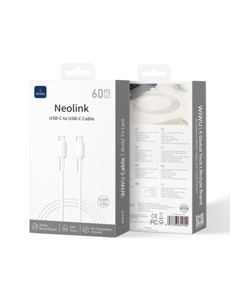 Cable USB-C a USB-C 60W Silicona Neolink Blanco (2 m)