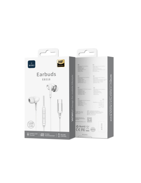 Auriculares Estéreos con Cable USB-C, Blanco