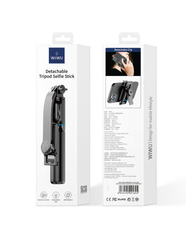 Selfie Stick with Detachable Tripod Black