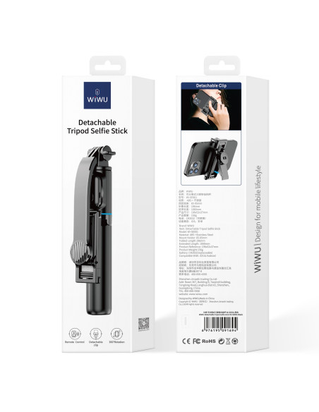 Selfie Stick with Detachable Tripod Black