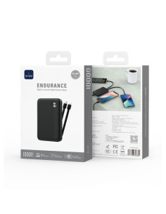 External Battery 10,000mAH – 22.5W Fast Charging with integrated dual cable Black