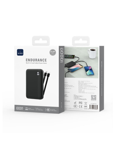 External Battery 10,000mAH – 22.5W Fast Charging with integrated dual cable Black