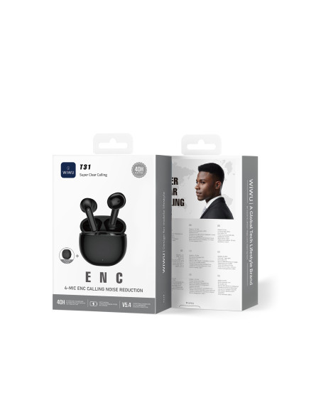 Auriculares Inalámbrico con Cancelación de Ruido Ambiental T31, Negro