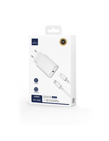 QUICK Cargador Rápido PD de 20 W con Cable C-L