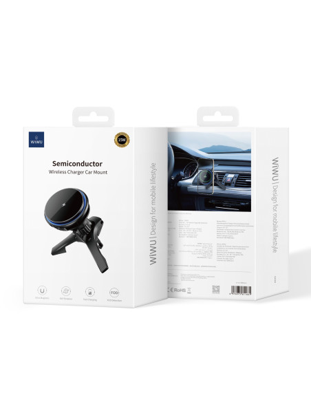 15W Wireless Magnetic Semiconductor Car Charger Holder Black