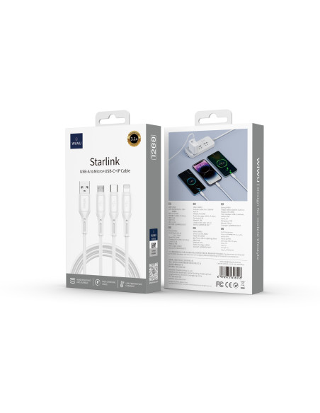 Usb A-C+L+M 3.1A StarLink Cable 1.2 Meters White