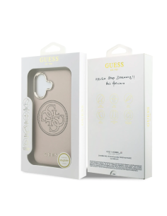 Funda GUESS para iPhone 17 con MagSafe, efecto piel y logotipo dorado perforado (Rosa)