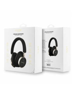 GUESS – Cascos Bluetooth Premium de Polipiel Negra con Logo 4G Clásico