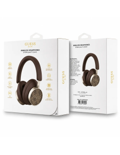 GUESS – Cascos Bluetooth Premium de Polipiel Marrón con Logo 4G Clásico