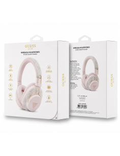 GUESS – Cascos Bluetooth Premium con ENC de Polipiel Rosa y Logo Clásico