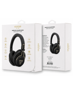GUESS – Cascos Bluetooth Premium con ENC de Polipiel Negra y Logo Clásico
