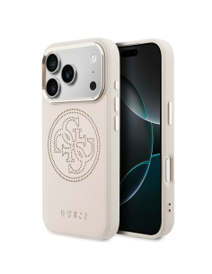 GUESS MagSafe Case for iPhone 17 Pro Max, faux leather with gold perforated logo (Pink)