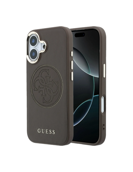 Funda GUESS para iPhone 17 con MagSafe, efecto piel y logotipo dorado perforado (Marrón)