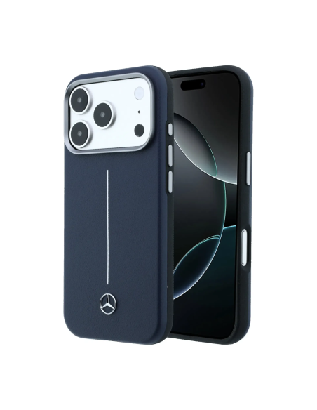 Funda Mercedes-Benz para iPhone 17 Pro/18 Pro con MagSafe, efecto cuero (Azul Marino)