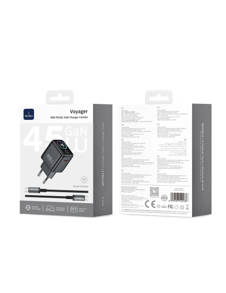 Cargador USB-C de 45 W con pantalla digital y cable USB-C a USB-C Voyager (Gris espacial)