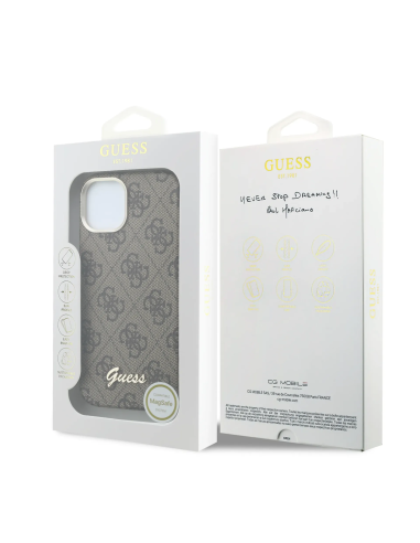 F. iPhone 14 de Polipiel con Magsafe Logo Guess en Relieve Marron
