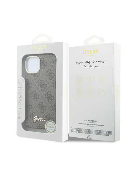 GUESS – Funda iPhone 14 de Polipiel con MagSafe Logo Guess en Relieve Marron