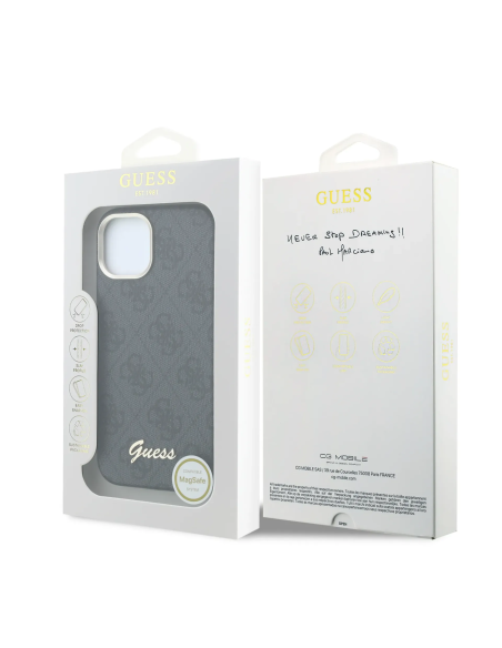 GUESS – Funda iPhone 14 de Polipiel con MagSafe Logo Guess en Relieve Negra