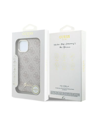 GUESS – Funda iPhone 14 de Polipiel con MagSafe Logo Guess en Relieve Rosa