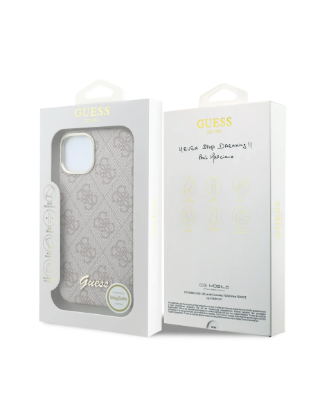 GUESS – Funda iPhone 14 de Polipiel con MagSafe Logo Guess en Relieve Rosa