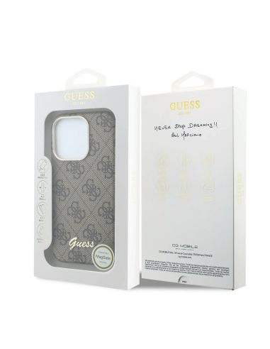 GUESS – Funda iPhone 15 Pro Max de Polipiel con MagSafe Logo Guess en Relieve Marron