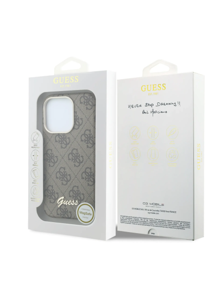 GUESS – Funda iPhone 15 Pro Max de Polipiel con MagSafe Logo Guess en Relieve Marron
