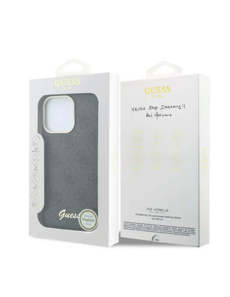 F. iPhone 15 Pro de Polipiel con Magsafe Logo Guess en Relieve Negra