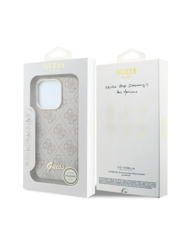 GUESS – Funda iPhone 15 Pro de Polipiel con MagSafe Logo Guess en Relieve Rosa