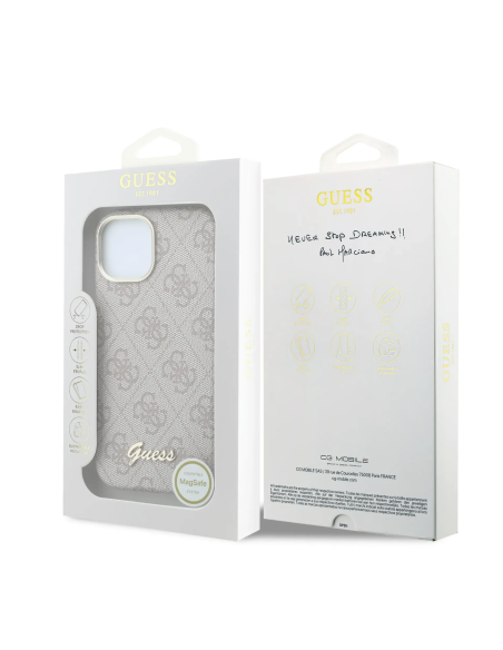 F. iPhone 15 de Polipiel con Magsafe Logo Guess en Relieve Rosa
