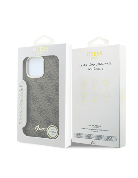 GUESS – Funda iPhone 16 Pro Max de Polipiel con MagSafe Logo Guess en Relieve Marron