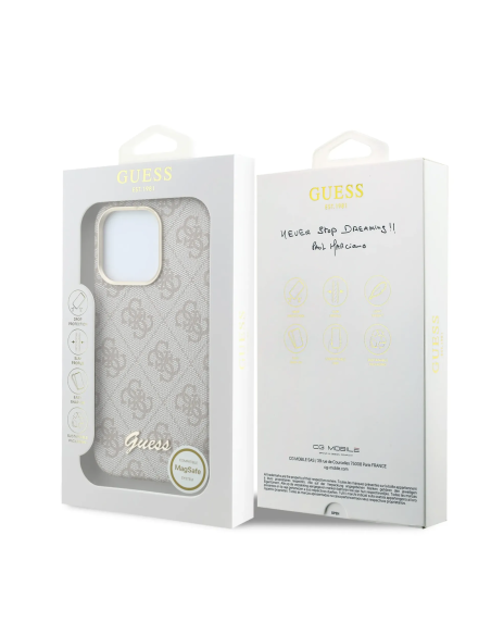 GUESS – Funda iPhone 16 Pro Max de Polipiel con MagSafe Logo Guess en Relieve Rosa