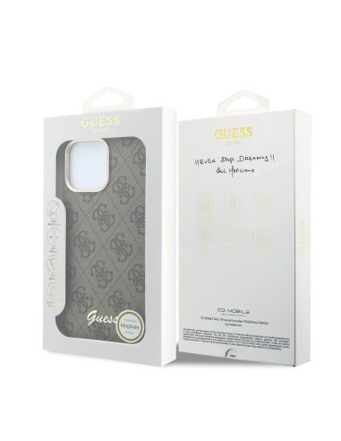 GUESS – Funda iPhone 16 Pro de Polipiel con MagSafe Logo Guess en Relieve Marron