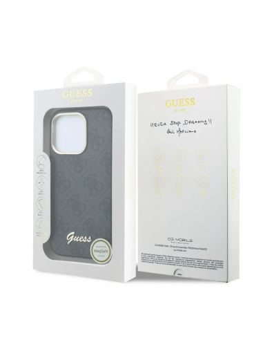F. iPhone 16 Pro de Polipiel con Magsafe Logo Guess en Relieve Negra