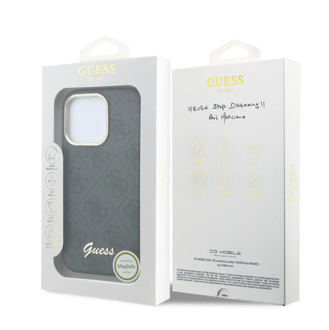 GUESS – Funda iPhone 16 Pro de Polipiel con MagSafe Logo Guess en Relieve Negra