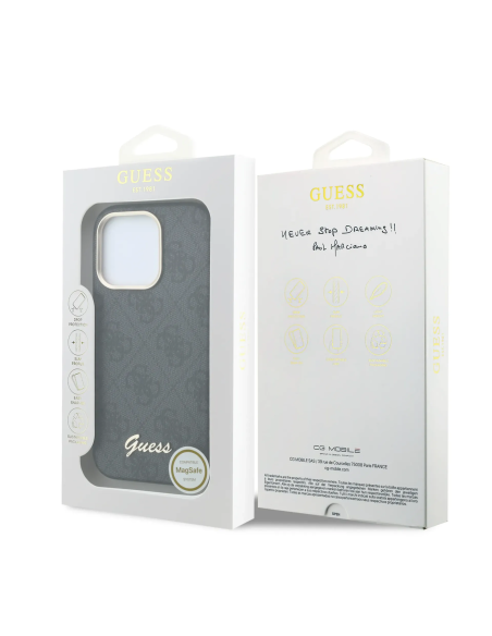 F. iPhone 16 Pro de Polipiel con Magsafe Logo Guess en Relieve Negra