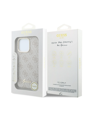 GUESS – Funda iPhone 16 Pro de Polipiel con MagSafe Logo Guess en Relieve Rosa