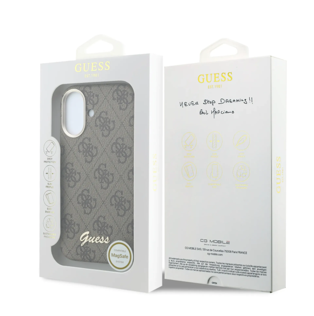 F. iPhone 16 de Polipiel con Magsafe Logo Guess en Relieve Marron