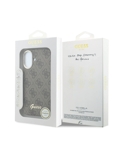 GUESS – Funda iPhone 16 de Polipiel con MagSafe Logo Guess en Relieve Marron
