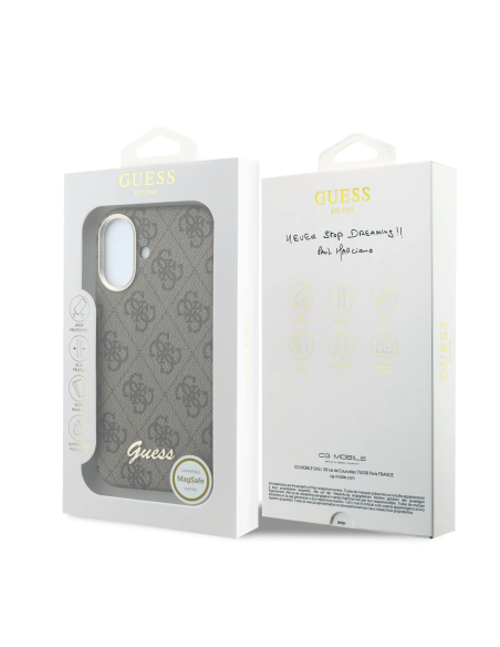 GUESS – Funda iPhone 16 de Polipiel con MagSafe Logo Guess en Relieve Marron