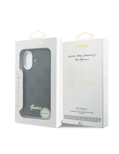 GUESS – Funda iPhone 16 de Polipiel con MagSafe Logo Guess en Relieve Negra